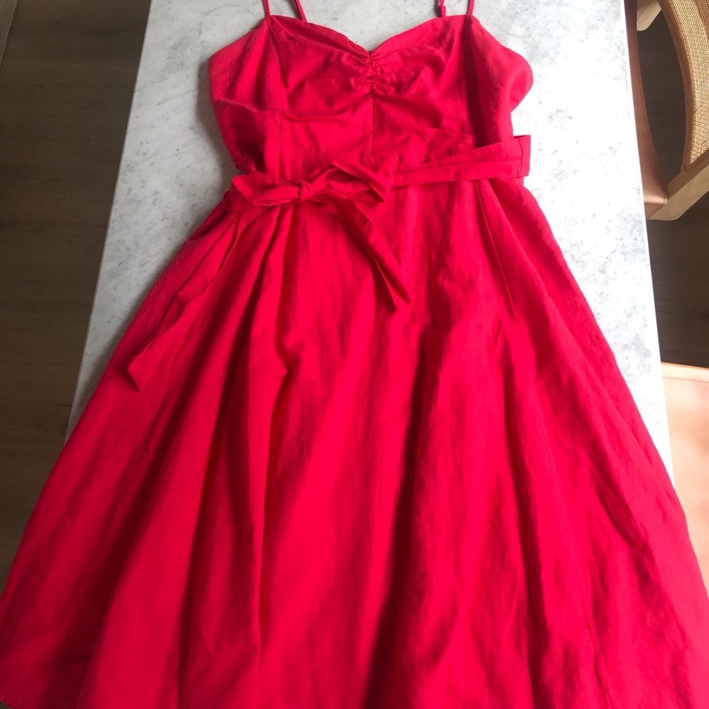 Poppy red cotton/linen dress.